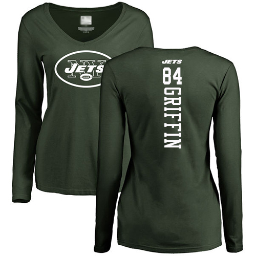 New York Jets Green Women Ryan Griffin Backer NFL Football #84 Long Sleeve T Shirt->women nfl jersey->Women Jersey